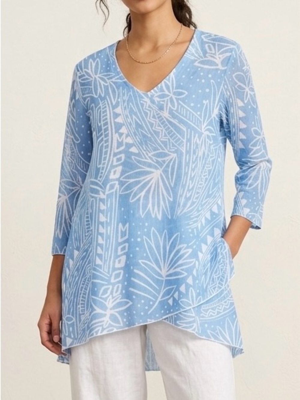Jess & Jane Tropic V-Neck Layered Asymmetric Tunic S Resortwear Coastal Boho
